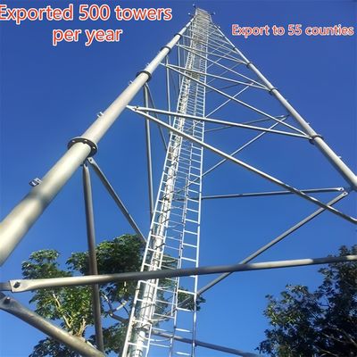 Torre de telecomunicaciones de tres tubos de acero al carbono de 33 m para señal LTE en zonas rurales, resistente al viento