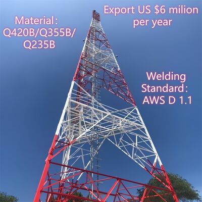 Torre de comunicación de acero angular de 3 patas, galvanizada en caliente, 40 m, señal de transmisión, a prueba de corrosión, parques industriales