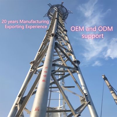 Torre de telecomunicaciones de tres tubos de acero al carbono de 33 m para señal LTE en zonas rurales, resistente al viento