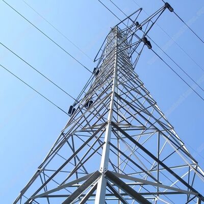 33KV 110KV Hot Dip Galvanized Lattice Steel Power Transmission Tower Double Circuit Electrical Grid Pole