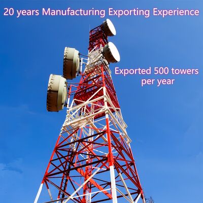 Torre de acero angular de 4 patas diseñada para cumplir con los estándares ANSI TIA y EN, que ofrece soporte para proyectos de infraestructura de telecomunicaciones y energía