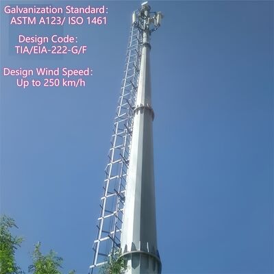 Monopole Tower de acero diseñado con las normas ANSI TIA 222 G H F y EN 1991 1 4 para el soporte de infraestructuras de telecomunicaciones