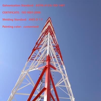 38 52 plazo de ejecución corto de la torre de acero de 3 patas pre montada los 58M del ángulo para la red de área minera
