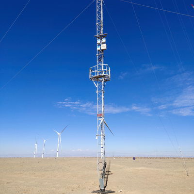 Torre de anemómetro galvanizada de alta precisión de 60 m para evaluación de recursos de parques eólicos con soportes de sensores de niveles múltiples y características de seguridad anti-escalada Sistema de implementación