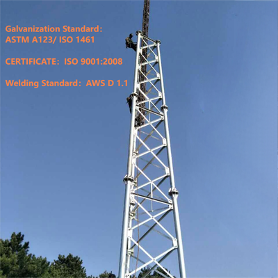 Torre de celosía de acero tubular de 3 patas de alta precisión para estación base 4G 5G 20m 30m 45m 60m Mástil de telecomunicaciones resistente al viento galvanizado en caliente