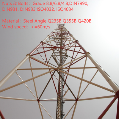 Torre de celosía de acero tubular de 3 patas de alta precisión para estación base 4G 5G 20m 30m 45m 60m Mástil de telecomunicaciones resistente al viento galvanizado en caliente