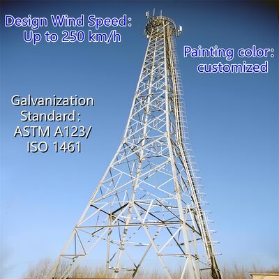 Torre de comunicación de acero angular de 4 patas de grado sísmico ANSI/TIA-222 Mástil de celosía estándar para instalación de antena de radio TV