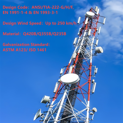 Torre de celosía de acero tubular de 3 patas de alta resistencia para comunicación en áreas remotas de minería Estación base 4G 5G Mástil galvanizado en caliente Q345B resistente al viento