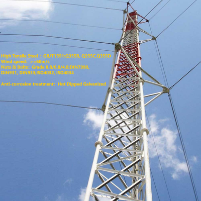 10-160m Custom Guyed Wire Telecom Tower with Cable Supports Anchor System Parts